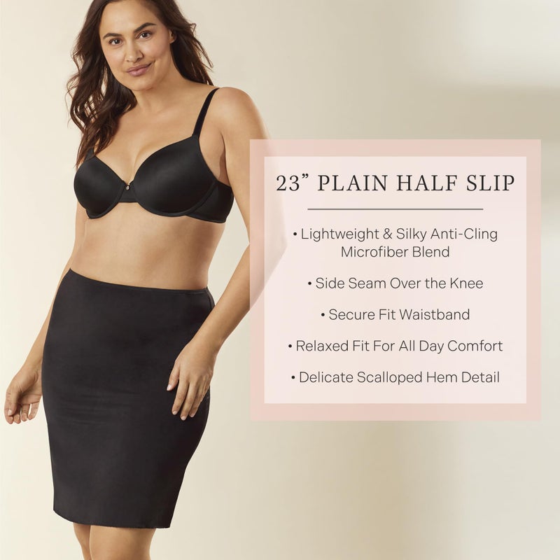 Jones New York Womens Silky Knee-Length Half-Slip Skirt - 23â€ Anti-Cling Under-Dress Slip with Delicate Scallop Lace - X-Large - Black - Image 2